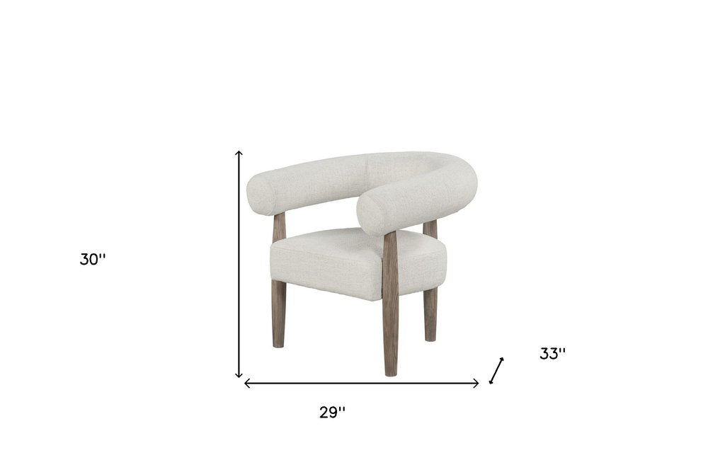 29" Off White and Ash Gray Fabric And Wood Arm Chair
