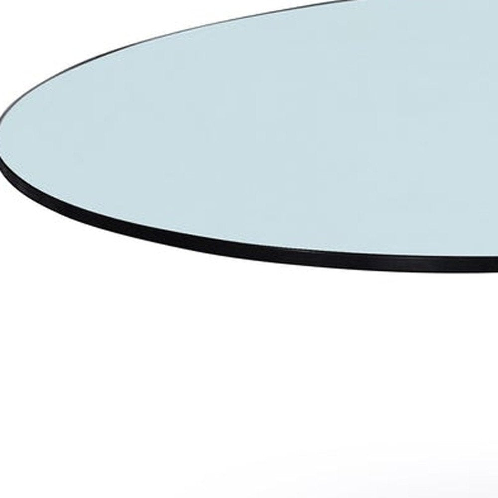 32" Clear White and Silver Glass And Metal Round Abstract Coffee Table