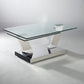 32" Clear And Silver Glass And Stainless Steel Floor Shelf Coffee Table
