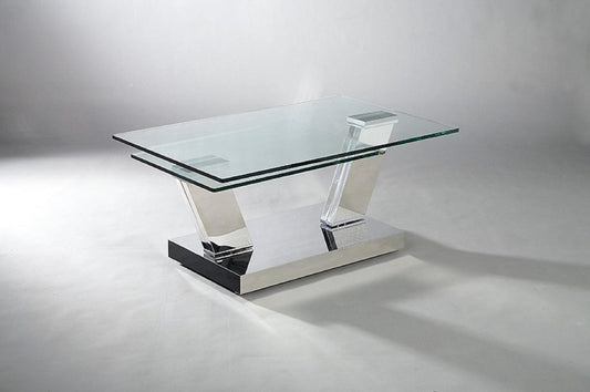 32" Clear And Silver Glass And Stainless Steel Floor Shelf Coffee Table