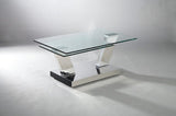 32" Clear And Silver Glass And Stainless Steel Floor Shelf Coffee Table