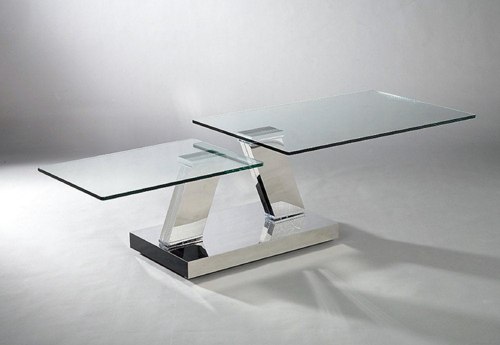 32" Clear And Silver Glass And Stainless Steel Floor Shelf Coffee Table
