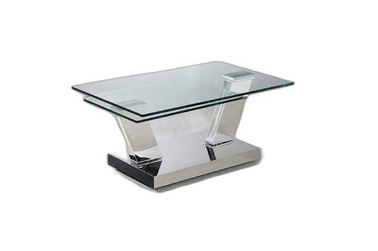 32" Clear And Silver Glass And Stainless Steel Floor Shelf Coffee Table