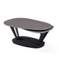 36" Gray And Black Faux Marble And Metal Oval Coffee Table