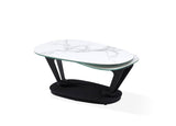 36" White And Black Faux Marble And Metal Oval Coffee Table