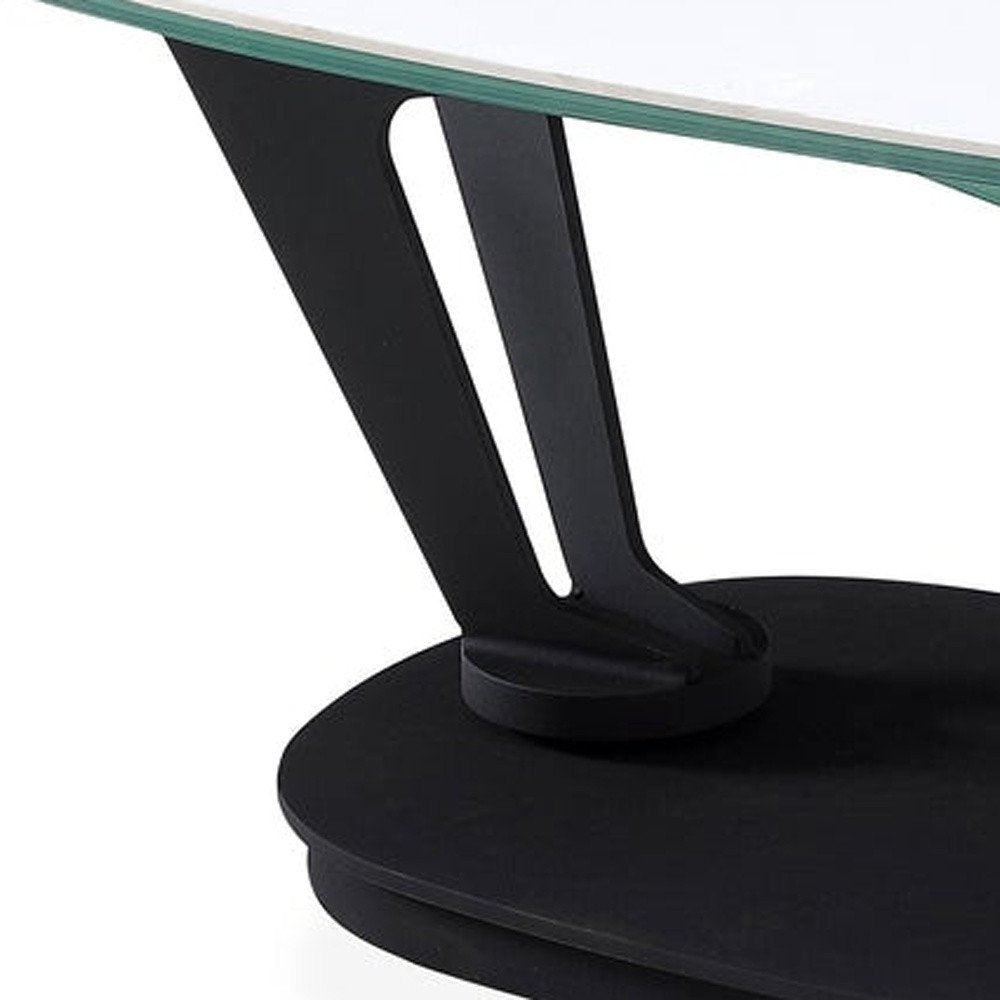 36" White And Black Faux Marble And Metal Oval Coffee Table