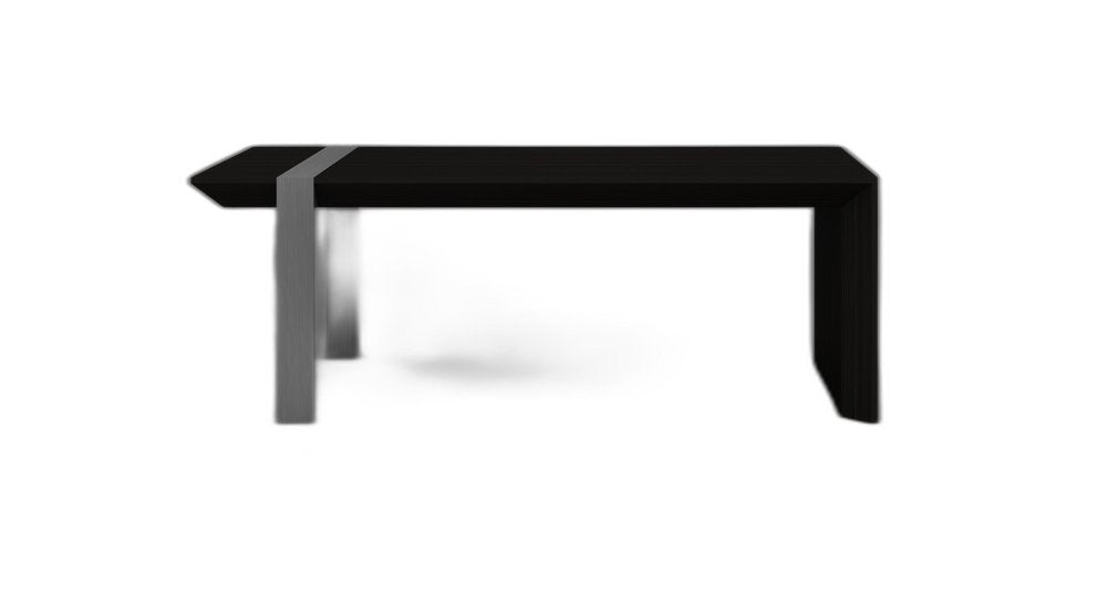 48" Black And Silver Wood And Stainless Steel Distressed Sled Coffee Table