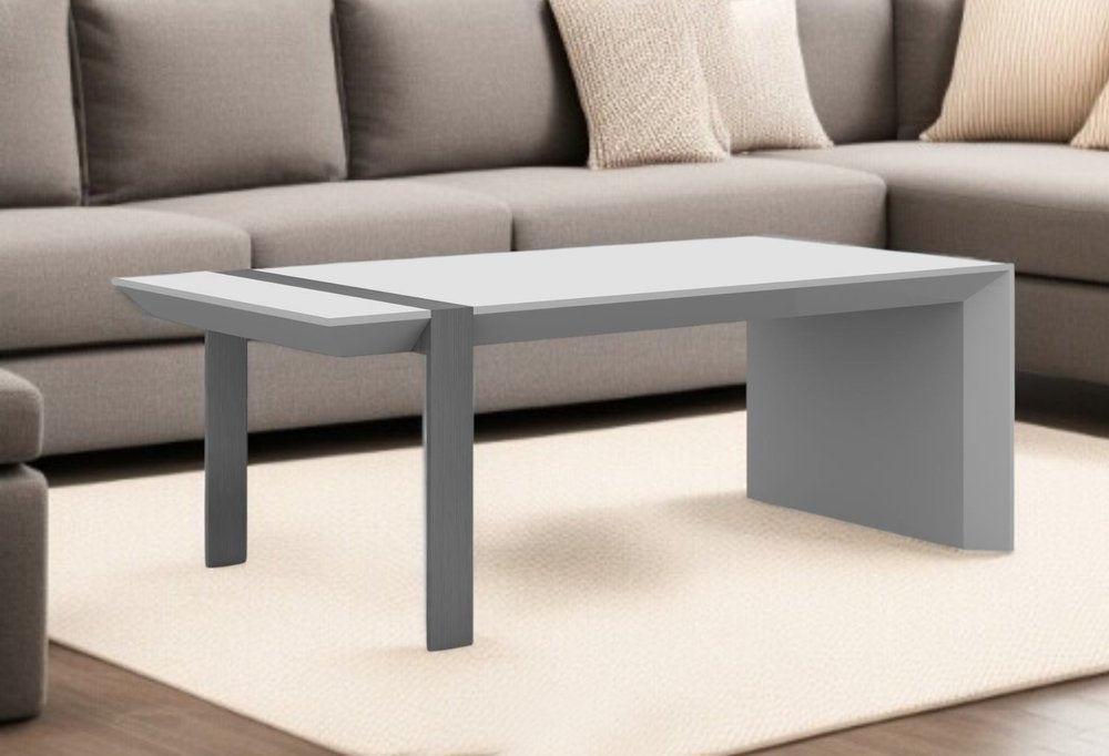 48" White And Silver Wood And Stainless Steel Coffee Table