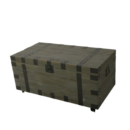 22" Brown Reclaimed Wood Distressed Trunk Coffee Table