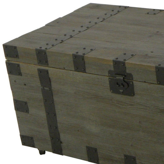 22" Brown Reclaimed Wood Distressed Trunk Coffee Table