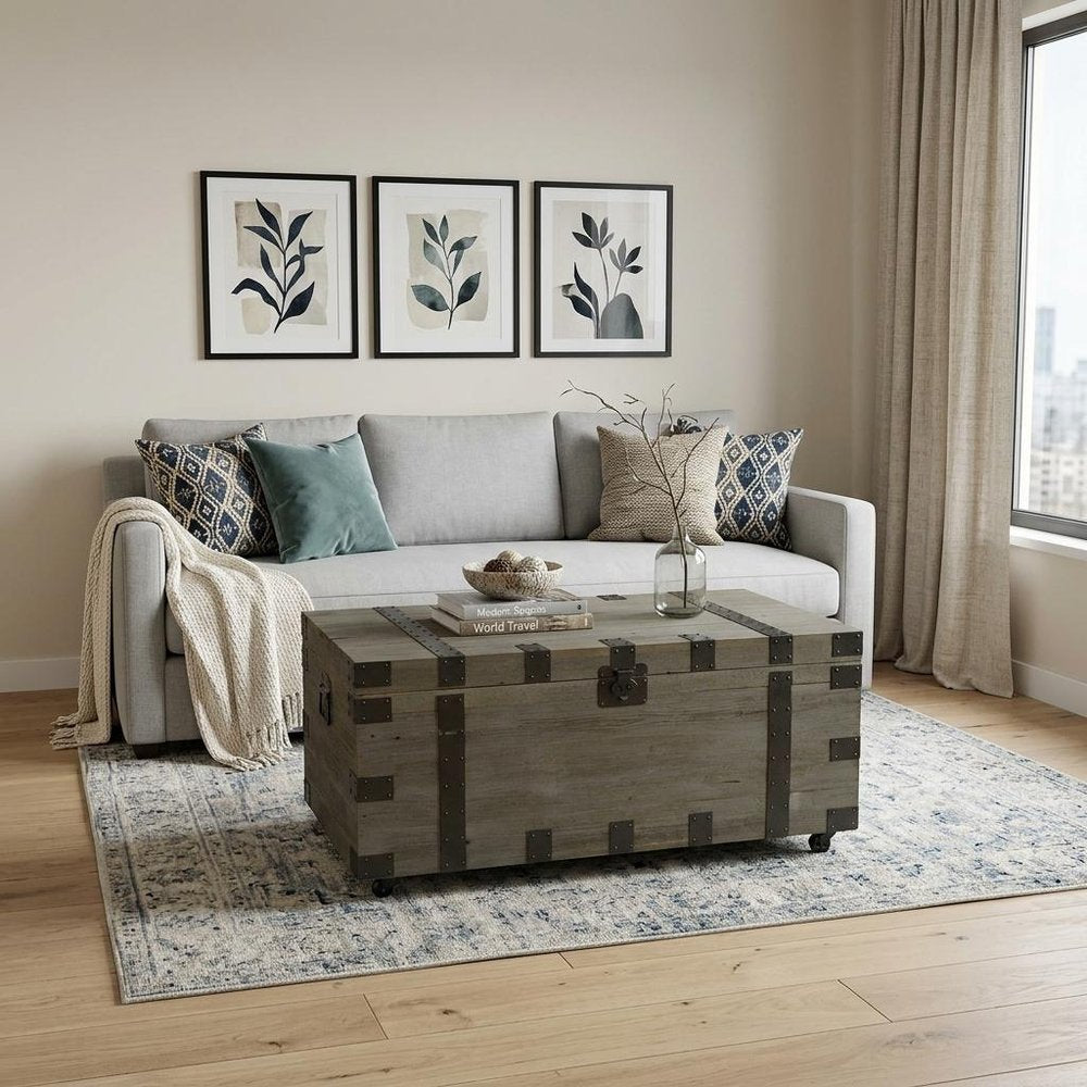 22" Brown Reclaimed Wood Distressed Trunk Coffee Table