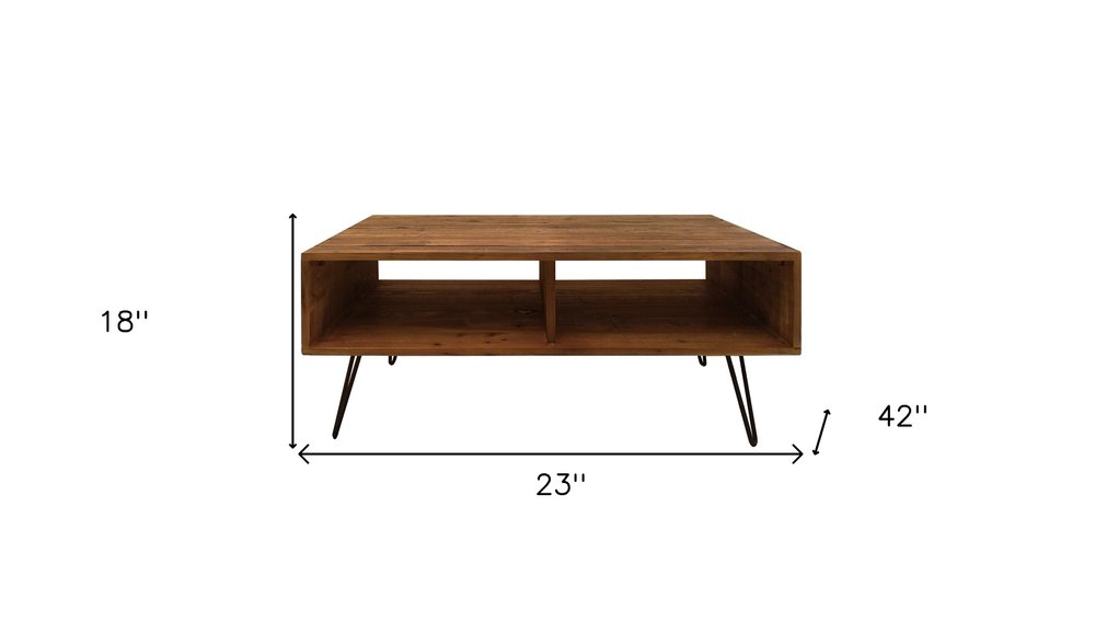 23" Brown And Black Wood And Metal Coffee Table With Shelf