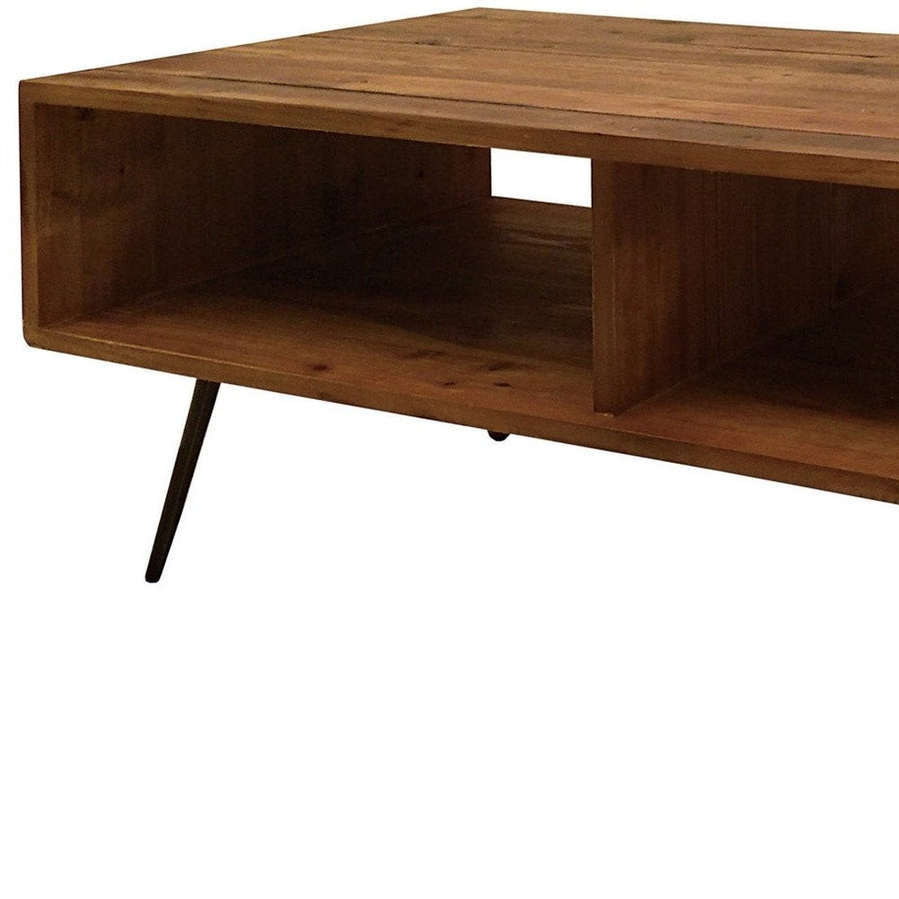 23" Brown And Black Wood And Metal Coffee Table With Shelf