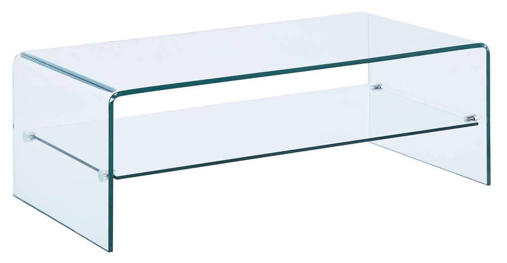 43" Clear Glass Sled Coffee Table With Shelf