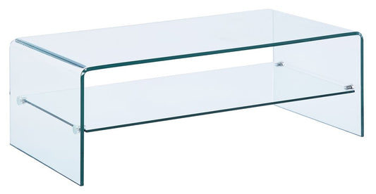 43" Clear Glass Sled Coffee Table With Shelf