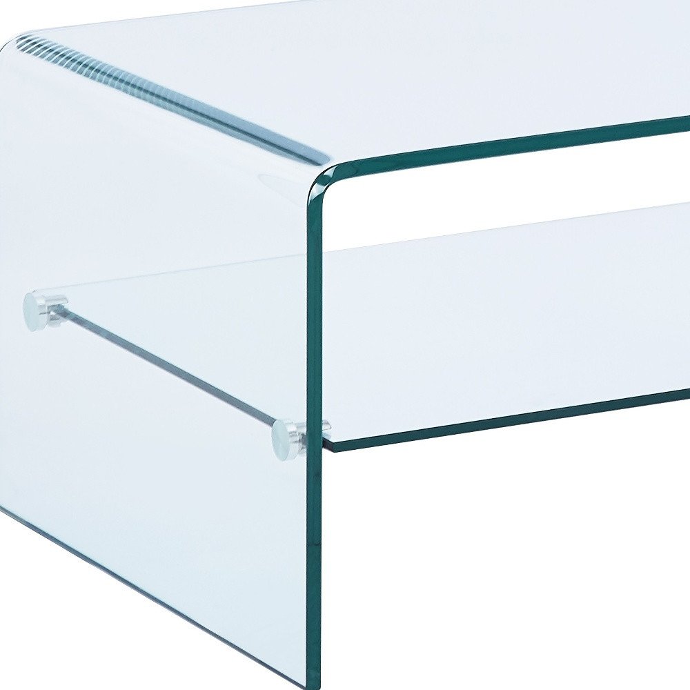 43" Clear Glass Sled Coffee Table With Shelf