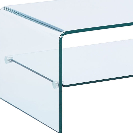 43" Clear Glass Sled Coffee Table With Shelf