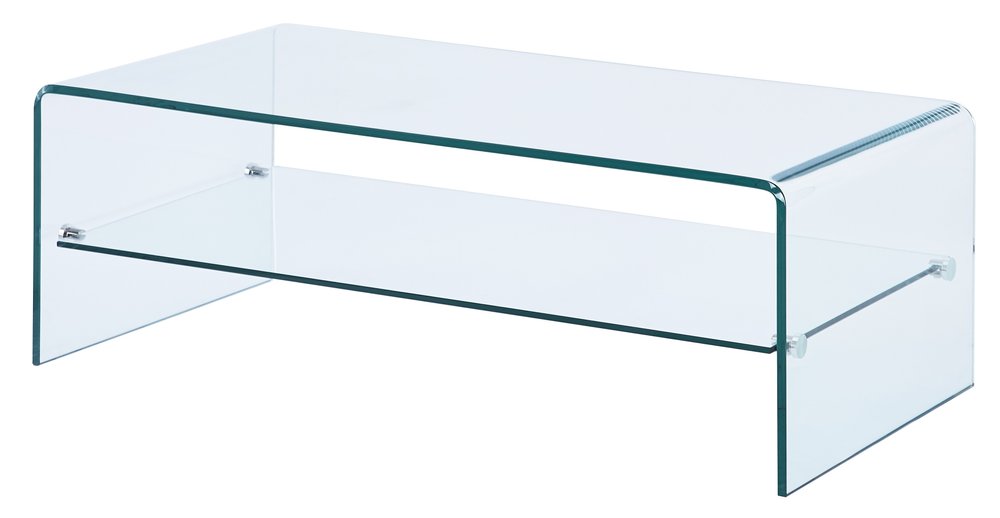 43" Clear Glass Sled Coffee Table With Shelf