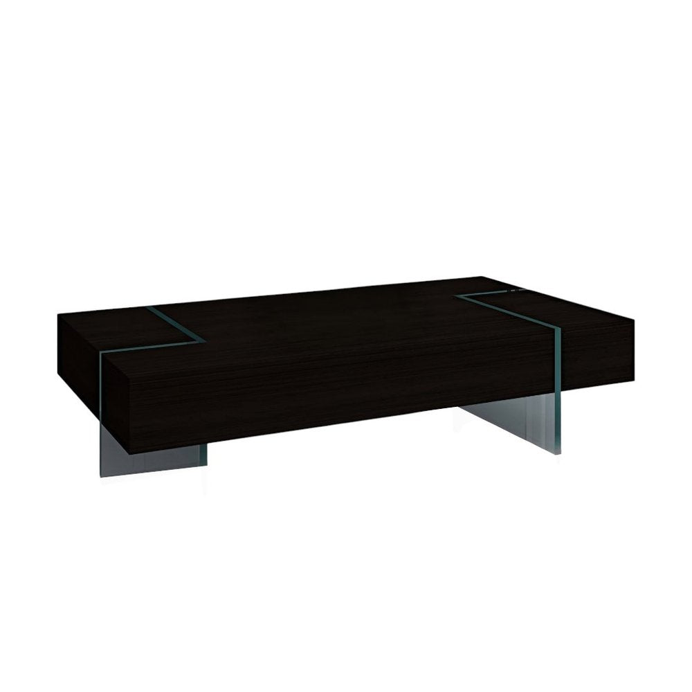 53" Black And Clear Wood And Glass Sled Coffee Table