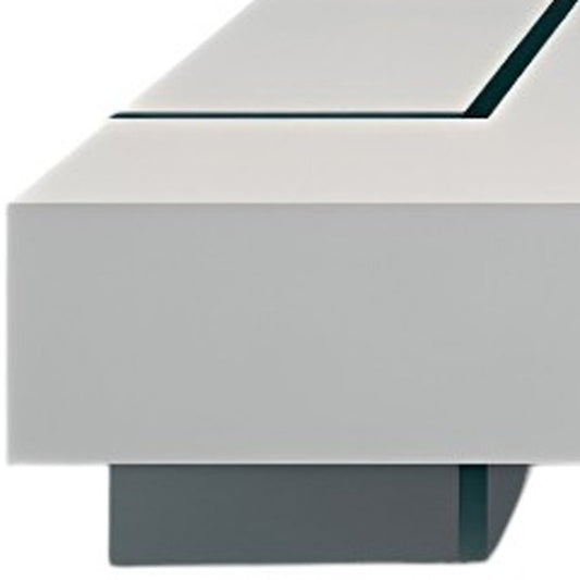 53" White And Clear Wood And Glass Sled Coffee Table