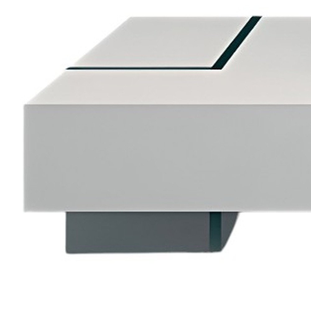 53" White And Clear Wood And Glass Sled Coffee Table