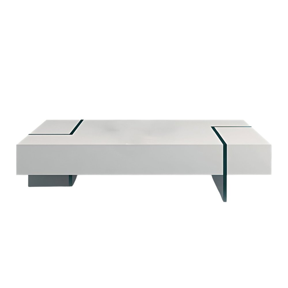53" White And Clear Wood And Glass Sled Coffee Table