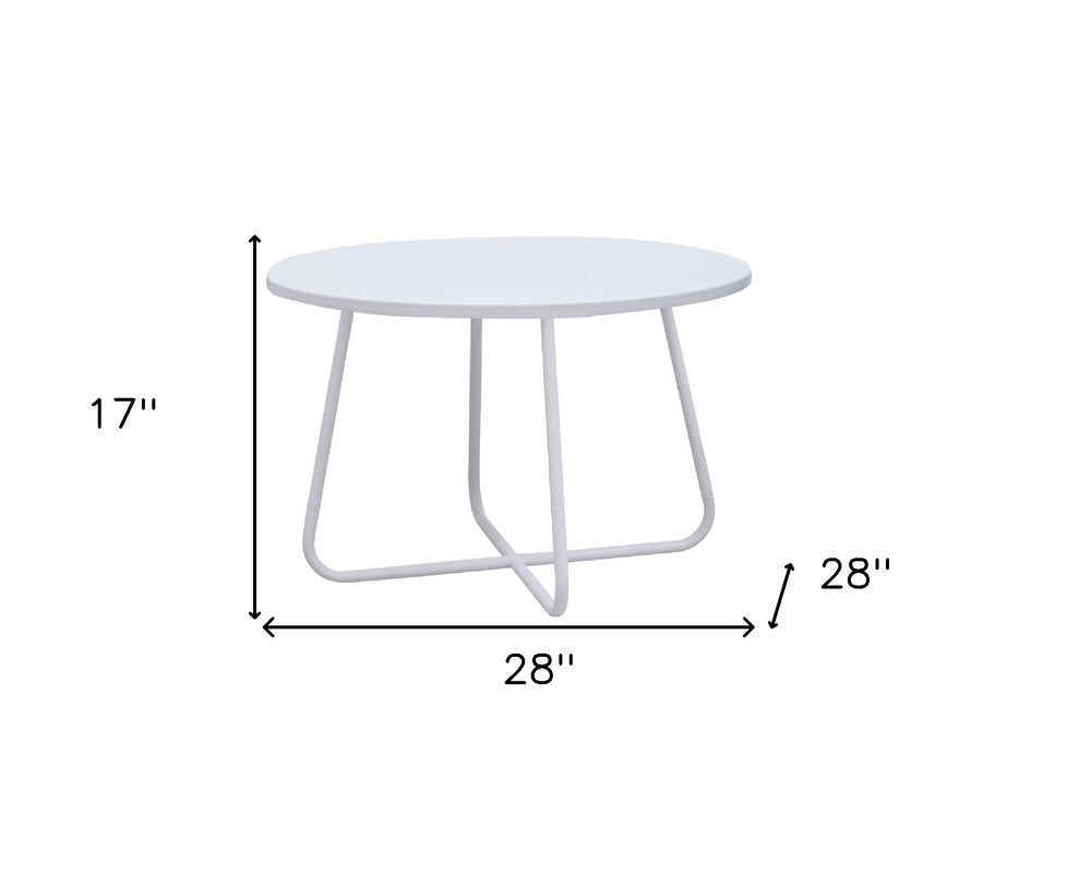 28" White Wood And Metal Round Cross Legs Coffee Table
