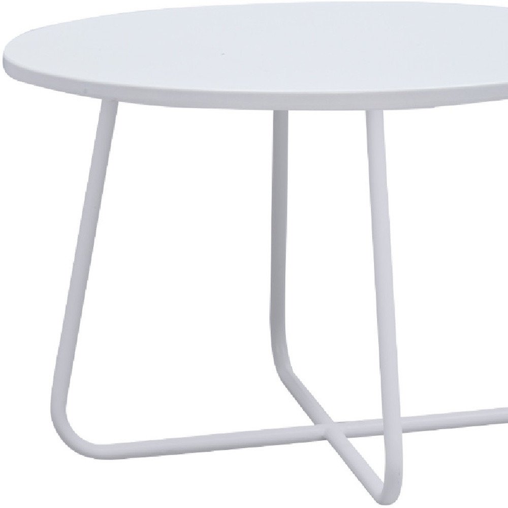 28" White Wood And Metal Round Cross Legs Coffee Table