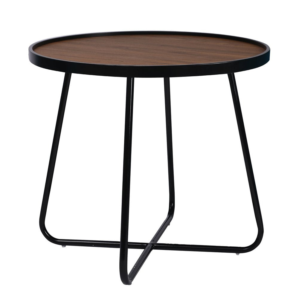 24" Black Wood And Metal Round Cross Legs Coffee Table
