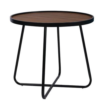24" Black Wood And Metal Round Cross Legs Coffee Table