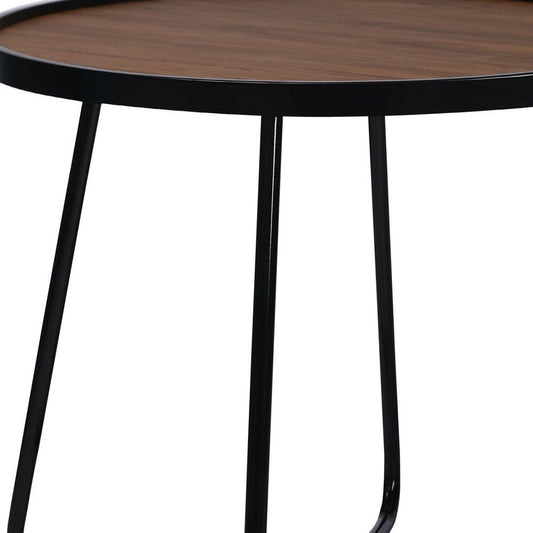 24" Black Wood And Metal Round Cross Legs Coffee Table