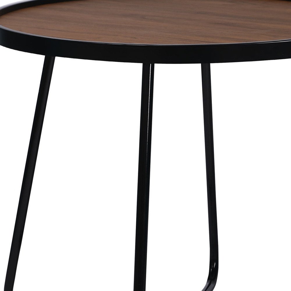 24" Black Wood And Metal Round Cross Legs Coffee Table