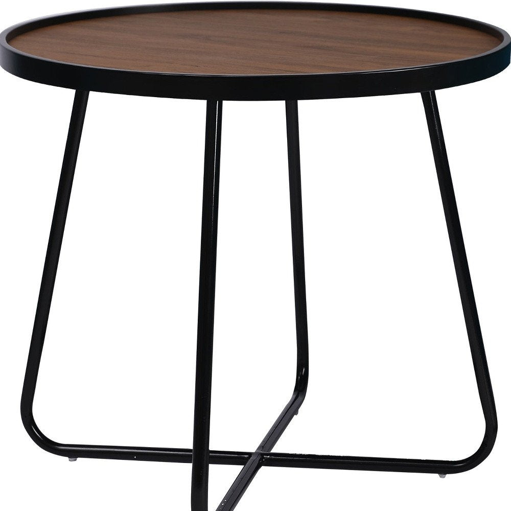 24" Black Wood And Metal Round Cross Legs Coffee Table
