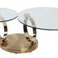 32" Clear And Gold Glass And Metal Round Abstract Coffee Table