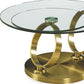 32" Clear And Gold Glass And Metal Round Abstract Coffee Table