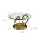 32" Clear And Gold Glass And Metal Round Abstract Coffee Table