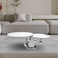 32" White And Silver Ceramic Tile And Metal Round Abstract Coffee Table