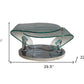 30" Clear And Silver Glass And Metal Oval Abstract Coffee Table