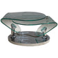 30" Clear And Silver Glass And Metal Oval Abstract Coffee Table