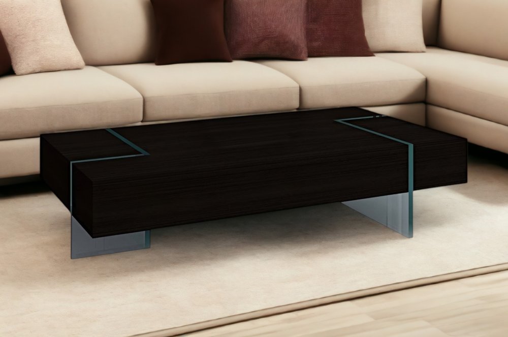 53" Black And Clear Wood And Glass Sled Coffee Table