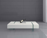 53" White And Clear Wood And Glass Sled Coffee Table