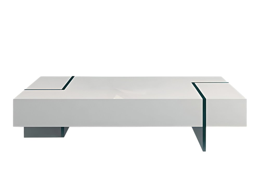53" White And Clear Wood And Glass Sled Coffee Table
