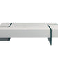 53" White And Clear Wood And Glass Sled Coffee Table