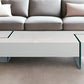 53" White And Clear Wood And Glass Sled Coffee Table