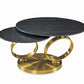 32" Black And Gold Ceramic Tile And Metal Round Distressed Abstract Coffee Table