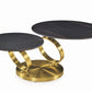 32" Black And Gold Ceramic Tile And Metal Round Distressed Abstract Coffee Table