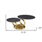 32" Black And Gold Ceramic Tile And Metal Round Distressed Abstract Coffee Table