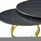 32" Black And Gold Ceramic Tile And Metal Round Distressed Abstract Coffee Table