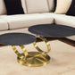 32" Black And Gold Ceramic Tile And Metal Round Distressed Abstract Coffee Table
