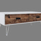 48" Brown And White Wood And Metal Coffee Table With Two Drawers
